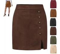 GAGFDA Women's Mini Faux Suede Skirt Autumn Winter High Waist A-Line Side Split Suede Mini Short Skirt with Back Zipper, for Party Cocktail (Brown,L)