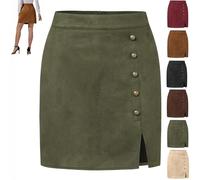 GAGFDA Women's Mini Faux Suede Skirt Autumn Winter High Waist A-Line Side Split Suede Mini Short Skirt with Back Zipper, for Party Cocktail (Dark Green,XL)