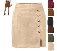 GAGFDA Women's Mini Faux Suede Skirt Autumn Winter High Waist A-Line Side Split Suede Mini Short Skirt with Back Zipper, for Party Cocktail (Beige,XL)