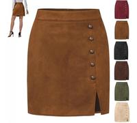 GAGFDA Women's Mini Faux Suede Skirt Autumn Winter High Waist A-Line Side Split Suede Mini Short Skirt with Back Zipper, for Party Cocktail (Khaki,S)