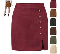 GAGFDA Women's Mini Faux Suede Skirt Autumn Winter High Waist A-Line Side Split Suede Mini Short Skirt with Back Zipper, for Party Cocktail (Dark Red,XL)