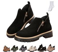 GAGFDA Women's Round-Toe Ankle Boots with Side Zipper, Orthopedic Ankle Boots Women Autumn Vintage Faux Suede Casual Fashion Chunky Heel Non-Slip Walking Shoes (Black,42EU)