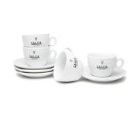 Gaggia Cappuccino Coffee Cups and Saucers, Set of 4 Ceramic Coffee Mugs and Saucers - White