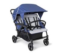 Gaggle By Foundations Odyssey 4 Seat Quad Stroller 4-Seat Stroller for Daycare 4-Seat Stroller with Canopy and Bench Seats 5-Point Harness Foot Brake All Terrain Tubeless Wheels Blue