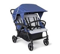 Gaggle by Foundations Odyssey 4 Seat Quad Stroller 4-Seat Stroller for Daycare 4-Seat Stroller with Canopy and Bench Seats 5-Point Harness Foot Brake All Terrain Tubeless Wheels Blue