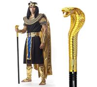 GAGIFT WORLD 42IN Metal Cane with Snake Plastic Handle, Egyptian Staff for Pharaoh & Cleopatra Costume Mesmerizing Cosplay Prop for Halloween (Vintage Gold)