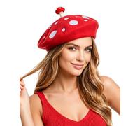 gagift world Mushroom Hat, 100% Wool Beret Hat for Women Red Winter Hats with White Spots Cute Kawaii Cottagecore Toad Costume Accessories for Parties and Festivals