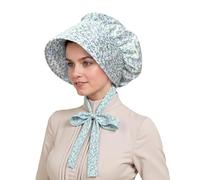 gagift world White Bonnet, Colonial Hat Pioneer Mob Hat Maid Cap with Adjustable Straps, Floral, Large