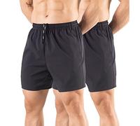 Gaglg Men's 5" Athletic Shorts 2 Pack Quick Dry Athletic Workout Gym Shorts with Zipper Pockets, Black/Black, Large