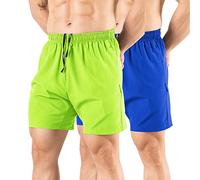 Gaglg Men's 5" Athletic Shorts 2 Pack Quick Dry Athletic Workout Gym Shorts with Zipper Pockets Bright Green/Blue,Medium, Green
