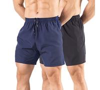 Gaglg Men's 5" Running Shorts 2 Pack Quick Dry Athletic Workout Gym Shorts with Zipper Pockets, Black/Green, Large