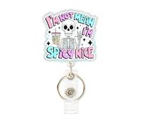 GAHAPI I'm Not Mean I'm Spicy Nice Badge Reel - Funny Skeleton Coffee ID Holder - Retractable 24" Swivel Clip - Cute Nurse Gift for Women, Students, Office Staff