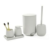 GAHEFY Bathroom Accessory Set, Beige, Bathroom Equipment Sets Decoration, 5-Piece Bathroom Set: Soap Dispenser, Toothbrush Holder, Make-up Tray, Toilet Brush and Bin Set for Bathroom, Sink (Beige)
