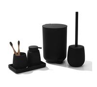 GAHEFY Black Bathroom Accessories Set with Small Trash Can 3L Toothbrush Holder Soap Dispenser Dressing Table Toilet Brush and Holder 5 Pack