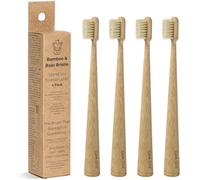 Gaia Guy Bamboo & Boar Bristle Toothbrushes - 4 Pack | Natural Boar Bristles | Plastic-Free, Standing Handle | Minimalist, Low-Waste Oral Care