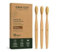 Gaia Guy Boar Bristle Bamboo Toothbrushes - 10 Pack Natural Bristle Toothbrush Set, Plastic-Free & Nylon-Free, Numbered Bamboo Handles, Medium Boar Hair Bristles for Adults & Families