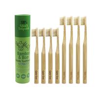 Gaia Guy Natural Bristle Bamboo Toothbrush Family Pack (NO Nylon - Boar Hair ONLY) - Totally Compostable & Biodegradable Boar Bristle and Bamboo Toothbrushes - Zero Waste - 4 Kids and 4 Adults