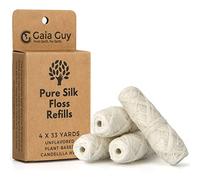 Gaia Guy Silk Dental Floss Refill - Unflavored Natural Silk, 4 Spools x 33 Yds, Compostable, Sustainable & Biodegradable, Eco-Friendly Packaging