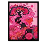 Gaia Hot Pink Conceptual Folk Floral Painting Framed Wall Art Artery8 Pink A4