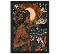 Gaia Mother Nature Modern Art Nouveau Folk Art Artwork Framed Wall Art Print A4 Artery8 Black One Size