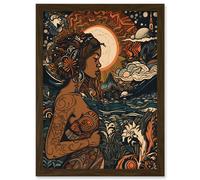 Gaia Mother Nature Modern Art Nouveau Folk Art Artwork Framed Wall Art Print A4 Artery8 Brown One Size
