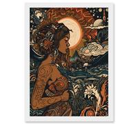 Gaia Mother Nature Modern Art Nouveau Folk Art Artwork Framed Wall Art Print A4 Artery8 White One Size