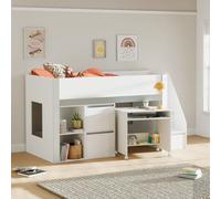 Gaia - Single - Storage Mid Sleeper with Shelving, Drawers and a Pull-Out Desk - White/Silver - Wooden - 3ft