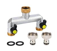 GAIALYST 2 Way Brass Tap Splitter 3/4" Double Connection Adapter with Ball Valve 360° Rotatable Nickel Finish for 2 Garden Hoses