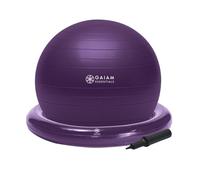 Gaiam Essentials Balance Ball & Base Kit, 65cm Yoga Ball Chair, Exercise Ball with Inflatable Ring Base for Home or Office Desk, Includes Air Pump - Purple