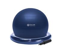 Gaiam Essentials Balance Ball & Base Kit, 65cm Yoga Ball Chair, Exercise Ball with Inflatable Ring Base for Home or Office Desk, Includes Air Pump - Navy