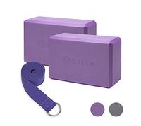 Gaiam Unisex-Adult Yoga Block 2-Pack & Strap Set, Deep Purple, 9" W x 6" H x 4" D