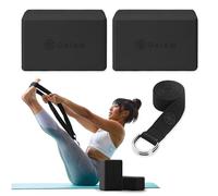 Gaiam Essentials Yoga Block 2-Pack & Yoga Strap Set, Black