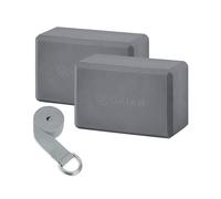 Gaiam Essentials Unisex-Adult Yoga Block 2-Pack & Strap Set, Grey, 9" W x 6" H x 4" D