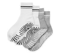 Gaiam Grippy Crew Socks (2-Pack, Grey/White), Non-Slip, Full-Toe Comfort Grippers for Yoga, Pilates, Dance, and Home Workouts, Universal Fit Grip Socks for Indoor and Outdoor Activities