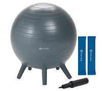 Gaiam Kids Stay-N-Play Ball Children's Balance Ball Chair with Chair Bands - Flexible School Active Classroom Desk Alternative Seating with Chair Fidget Band - Built-in Stability Legs - 45cm, Grey