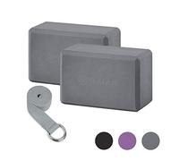 Gaiam Essentials Unisex-Adult Yoga Block 2-Pack & Strap Set, Grey, 9" W x 6" H x 4" D