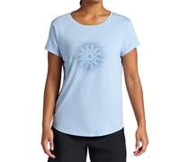Gaiam Womens Mindful Flower Moon Crewneck T-Shirt, Relaxed Fit, Stretch Lightweight Material, Curved Hem, Blue Fog, XL
