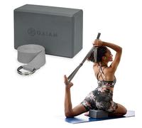 Gaiam Yoga Block & Strap Combo Set - Yoga Props with Strap for Stability, Balance & Optimal Alignment - Grey