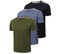Gaiatiger 3 Pack Gym Shirts Men Short Sleeve Sport T-Shirts Quick Drying Breathable Training Marathon Athletic Base Layers Tops, T530-Black Grey Green-XL