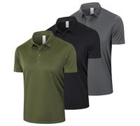 Gaiatiger 3 Pack Mens Polo Shirts Quick Dry Performance Golf Short Sleeve Breathable Sport Tops Workout Polo T Shirts-P531-Black Grey Green-2XL
