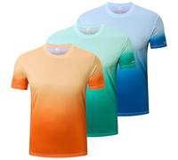 Gaiatiger 3 Pack Men's Sport T Shirts Quick Dry Badminton Shirts Gym Athletic Short Sleeve Training Tops-T5080-Green-Orange-Lake Blue-XL