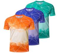 Gaiatiger 3 Pack Mens Sport T Shirts Quick Dry Badminton Shirts Moisture Wicking Athletic Running Tops for Men-T5060-Purple-Green-Orange-S