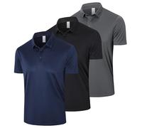 Gaiatiger 3 Pack Polo Shirts for Men Adult Quick Dry Performance Golf Short Sleeve Breathable Sport Tops Workout Polo T Shirts-P531-Black Grey Navy-2XL