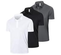 Gaiatiger 3 Pack Polo Shirts for Men UK Quick Dry Performance Polo Short Sleeve Breathable Sport Tops Workout T Shirts-P531-Black Grey White-L