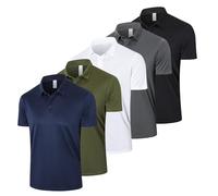 Gaiatiger 5 Pack Mens Polo Shirts Short Sleeve Quick Dry Performance Workout Polo Shirt Breathable Sports Tee Golf Tops (P531)-BGWGNavy-L