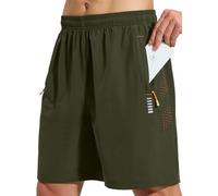 Gaiatiger Men’s Running Gym Shorts Sports Athletic Workout Training Shorts Mens Quick Dry Breathable Summer Lightweight with Zip Pockets(D3030-Army Green-S)