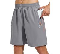 Gaiatiger Men’s Running Gym Shorts Sports Athletic Workout Training Shorts Mens Quick Dry Breathable Summer Lightweight with Zip Pockets（D3030-Light Gray-S）