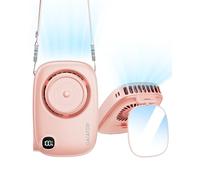 gaiatop Mini Neck Fan, Rechargeable LED Power Display 3 Speed 360°Rotate Lash Makeup Mirror Cute Camera Design, Small Portable USB Handheld Desk Fans Personal Cooling Travel Essentials Pink