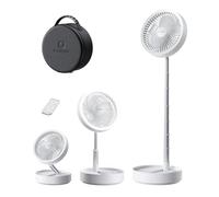 gaiatop Portable Pedestal Fan 16000mAh Power Bank [Max 74h Runtime], Foldable Oscillating Standing Fan, Collapsible Desk Fans, LED Light, Case & Remote Control, Outdoor Travel Camping Office, White