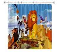 GAIBIJA Kids Lion Shower Curtain Cartoon Animals King Bath Curtain Set, Washable Fabric Kids Bathroom Shower Curtains with Hooks Blue Yellow (71WX71H Inches)